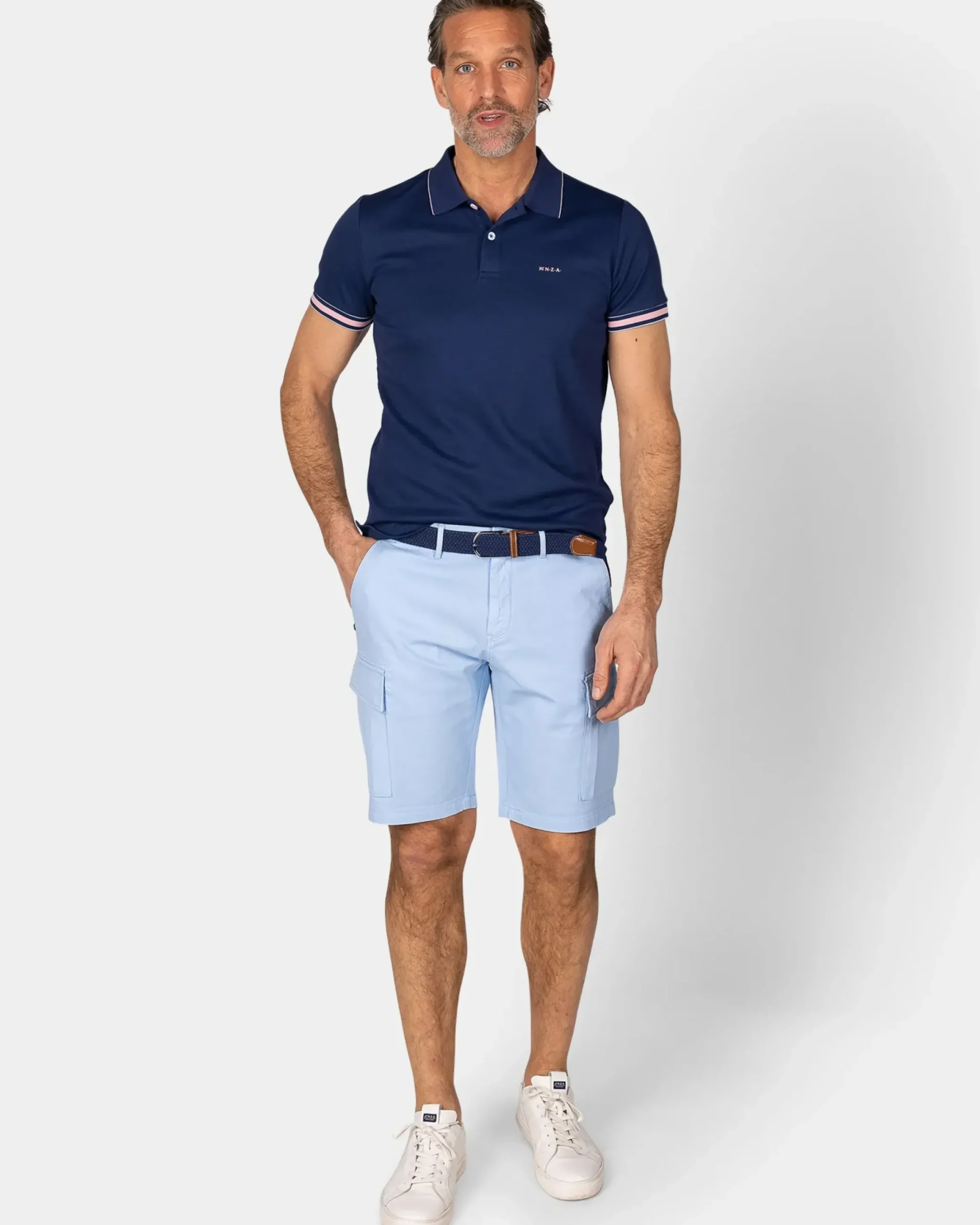 Basic blauwe effen polo