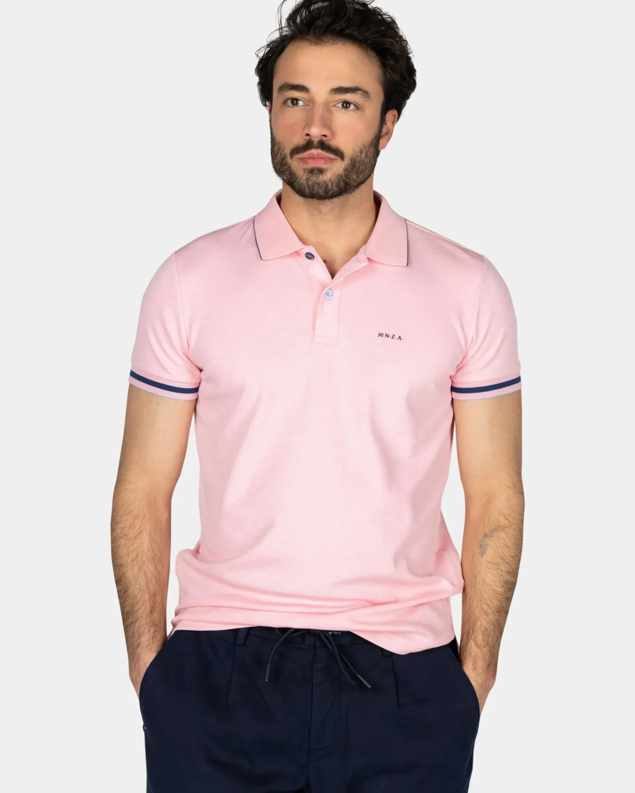 Basic pastelroze effen polo