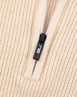 Beige gebreide trui met halve rits - Oat Sand
