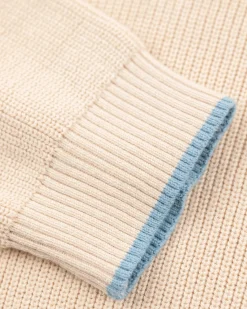 Beige gebreide trui met halve rits - Oat Sand