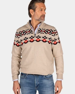 Beige katoenen trui met gebreid patroon