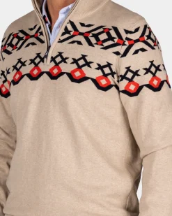 Beige katoenen trui met gebreid patroon