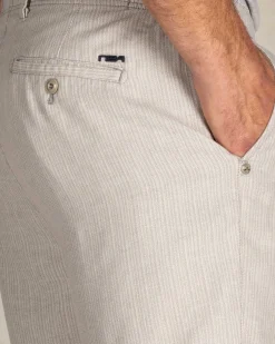 Beige linnen gestreepte korte broek