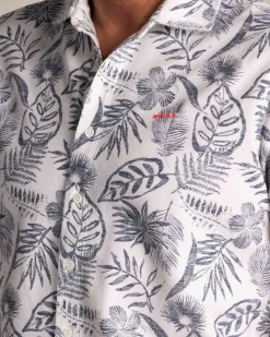 Beige overhemd met navy bloemenprint