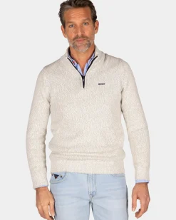 Beige pullover met halve rits - Dusty Army