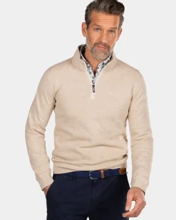 Beige sweater met halve rits - Oat Sand