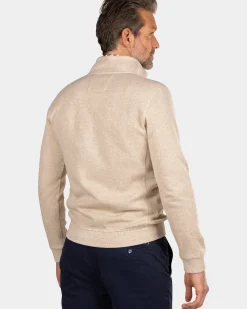 Beige sweater met halve rits - Oat Sand