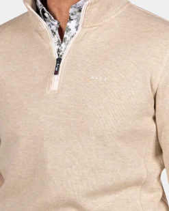Beige sweater met halve rits - Oat Sand