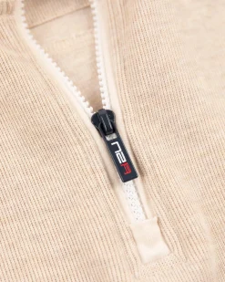Beige sweater met halve rits - Oat Sand