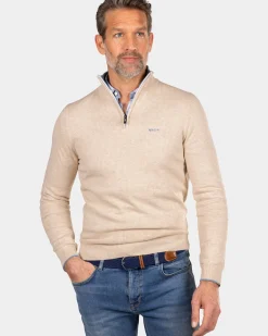 Beige trui met halve rits - Oat Sand