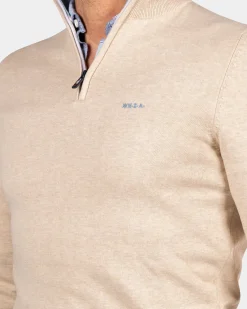 Beige trui met halve rits - Oat Sand