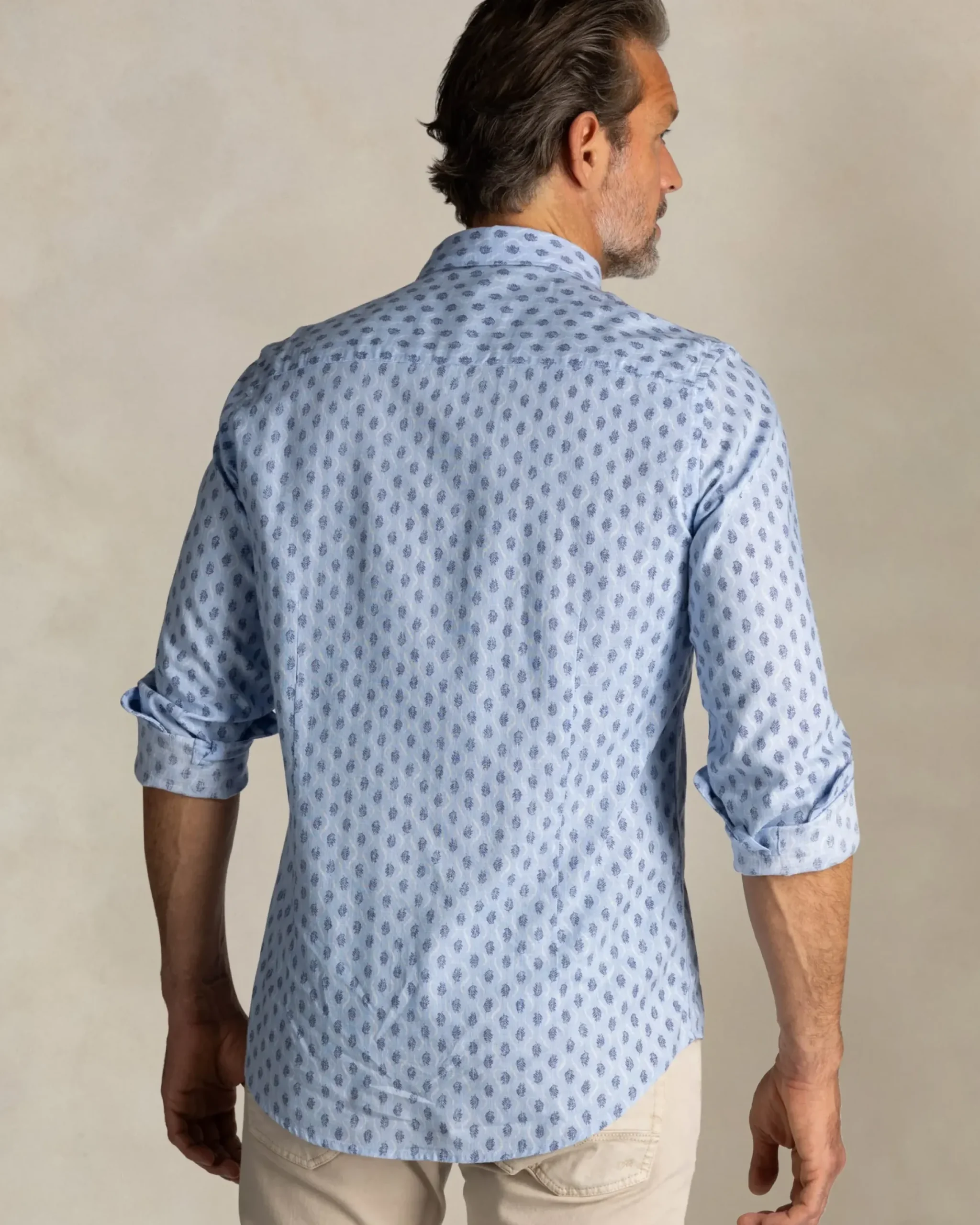 Blauw bedrukt katoenen overhemd met knoopsluiting