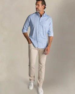 Blauw bedrukt katoenen overhemd met knoopsluiting