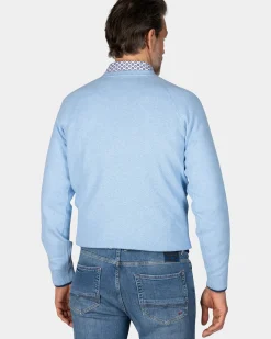 Blauwe effen pullover met ronde hals