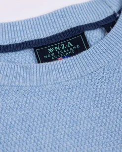 Blauwe effen pullover met ronde hals