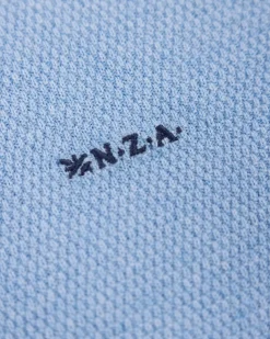 Blauwe effen pullover met ronde hals