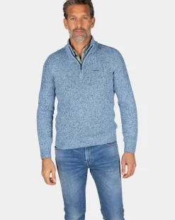 Blauwe gebreide trui met halve rits - Frozen Blue