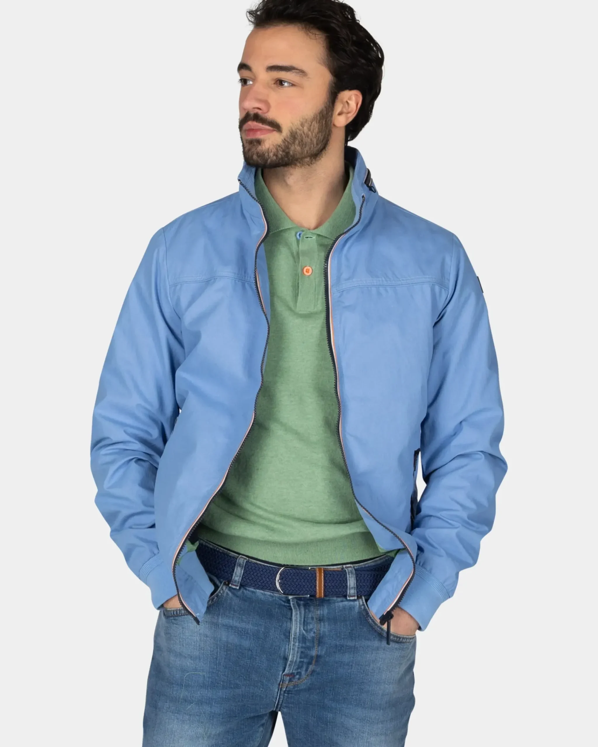 Blauwe katoenen bomber