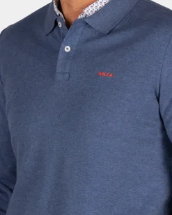 Blauwe katoenen longsleeve polo