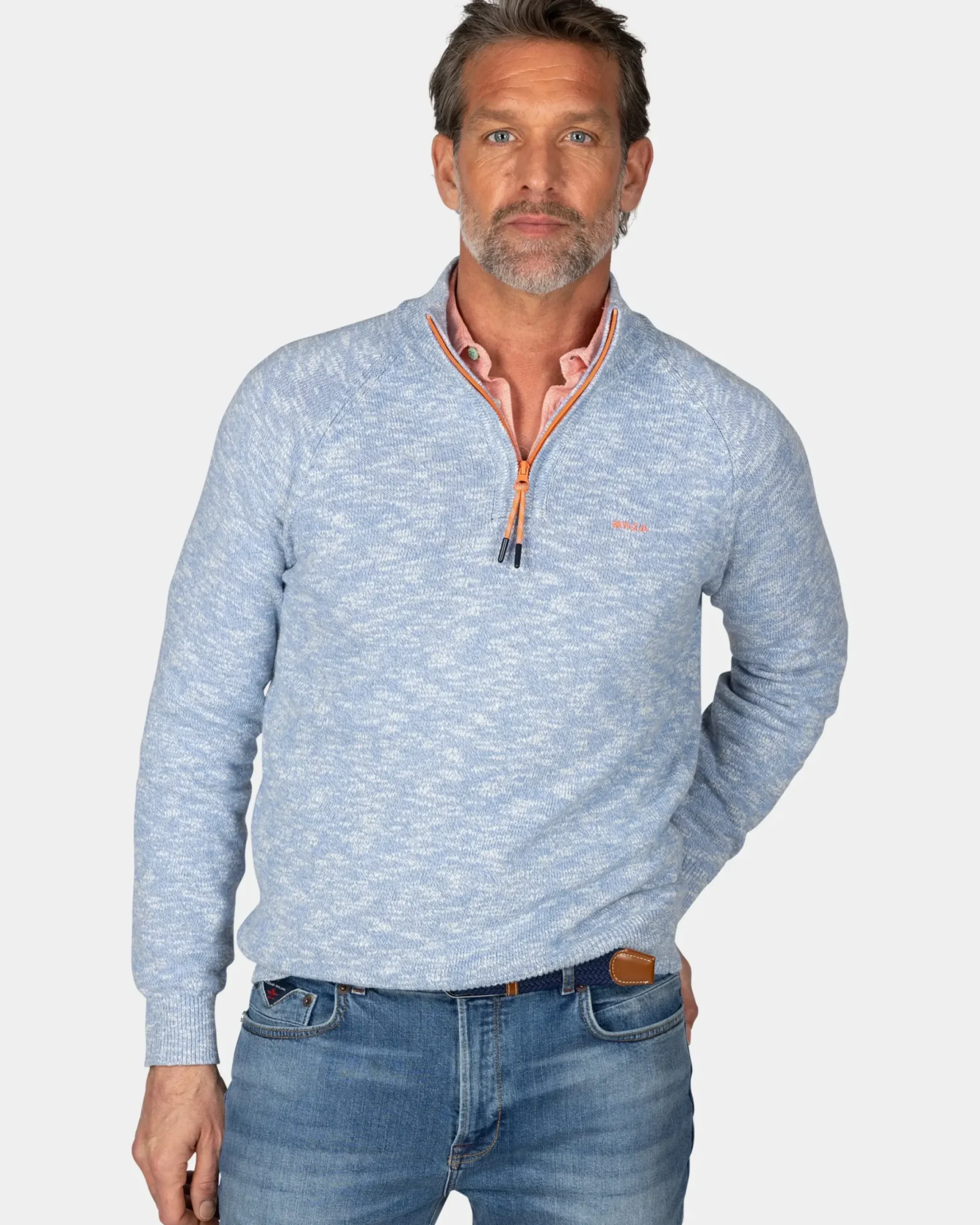 Blauwe katoenen trui met halve rits