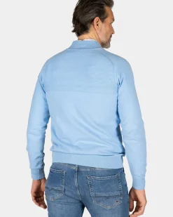 Blauwe katoenen trui met halve rits