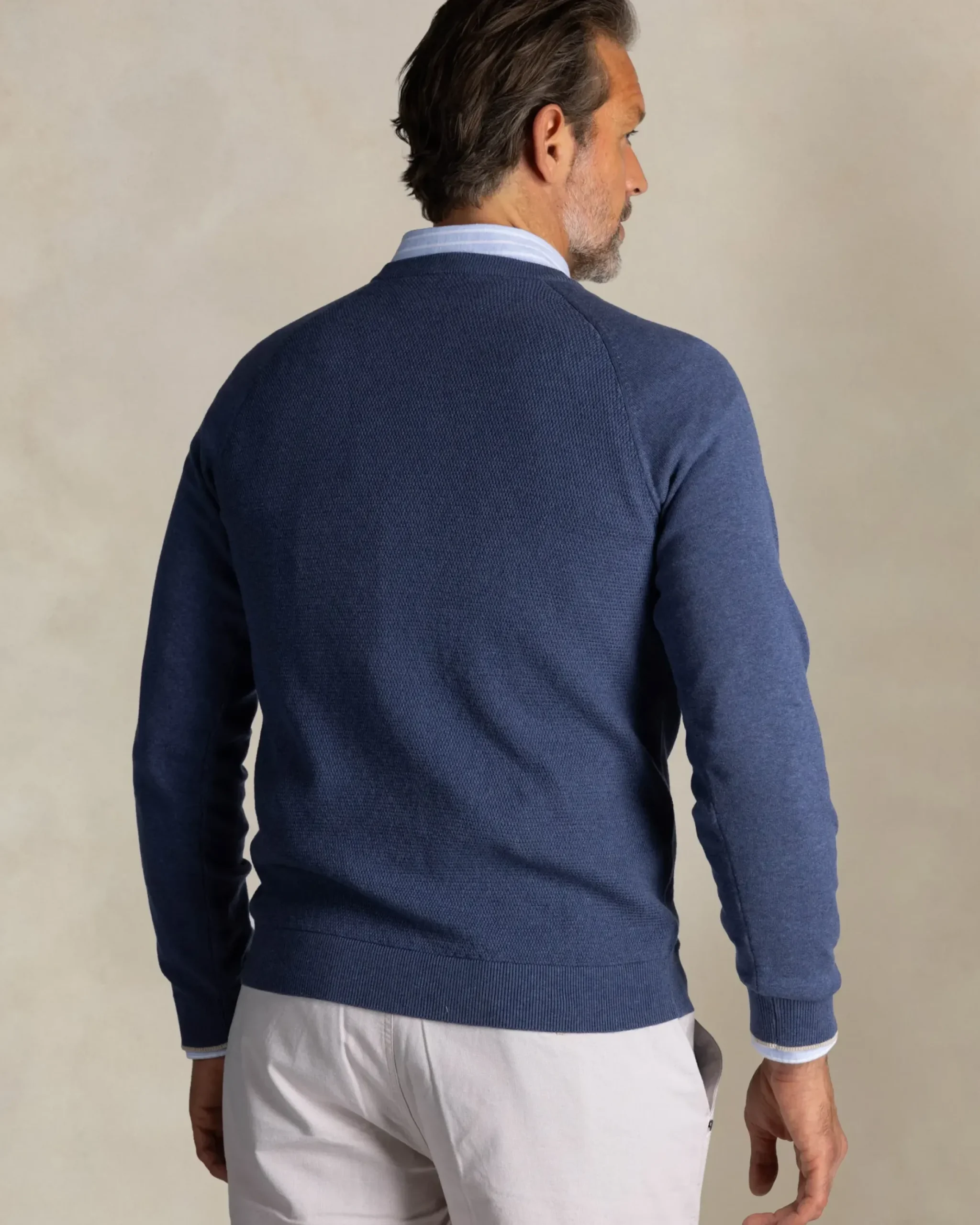 Blauwe katoenen trui met ronde hals