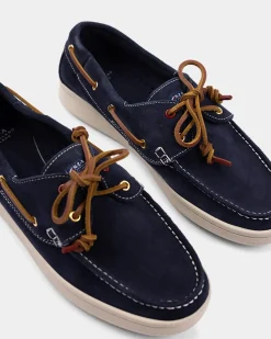 Blauwe leren bootschoenen