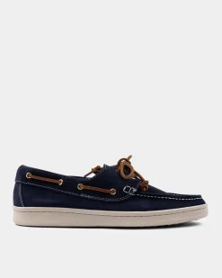 Blauwe leren bootschoenen