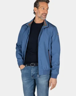 Blauwe nylon bomber
