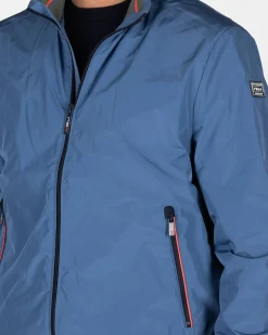 Blauwe nylon bomber