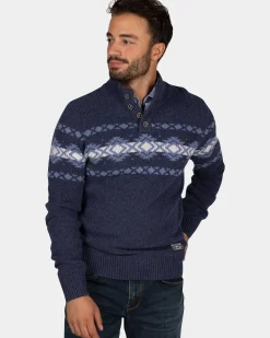 Blauwe pullover met knopen en lichtblauw motief - Tin Blue