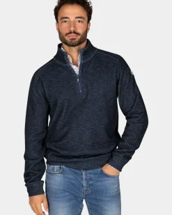 Blauwe sweater met halve rits - Tin Blue