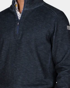 Blauwe sweater met halve rits - Tin Blue