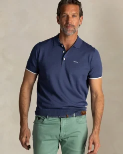 Blauw gebreide polo