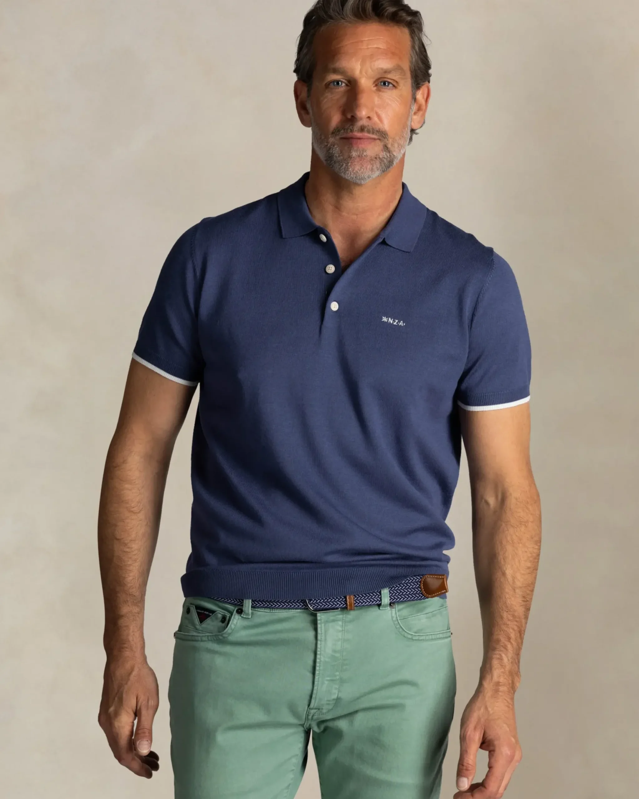 Blauw gebreide polo