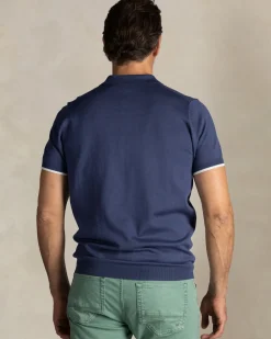 Blauw gebreide polo