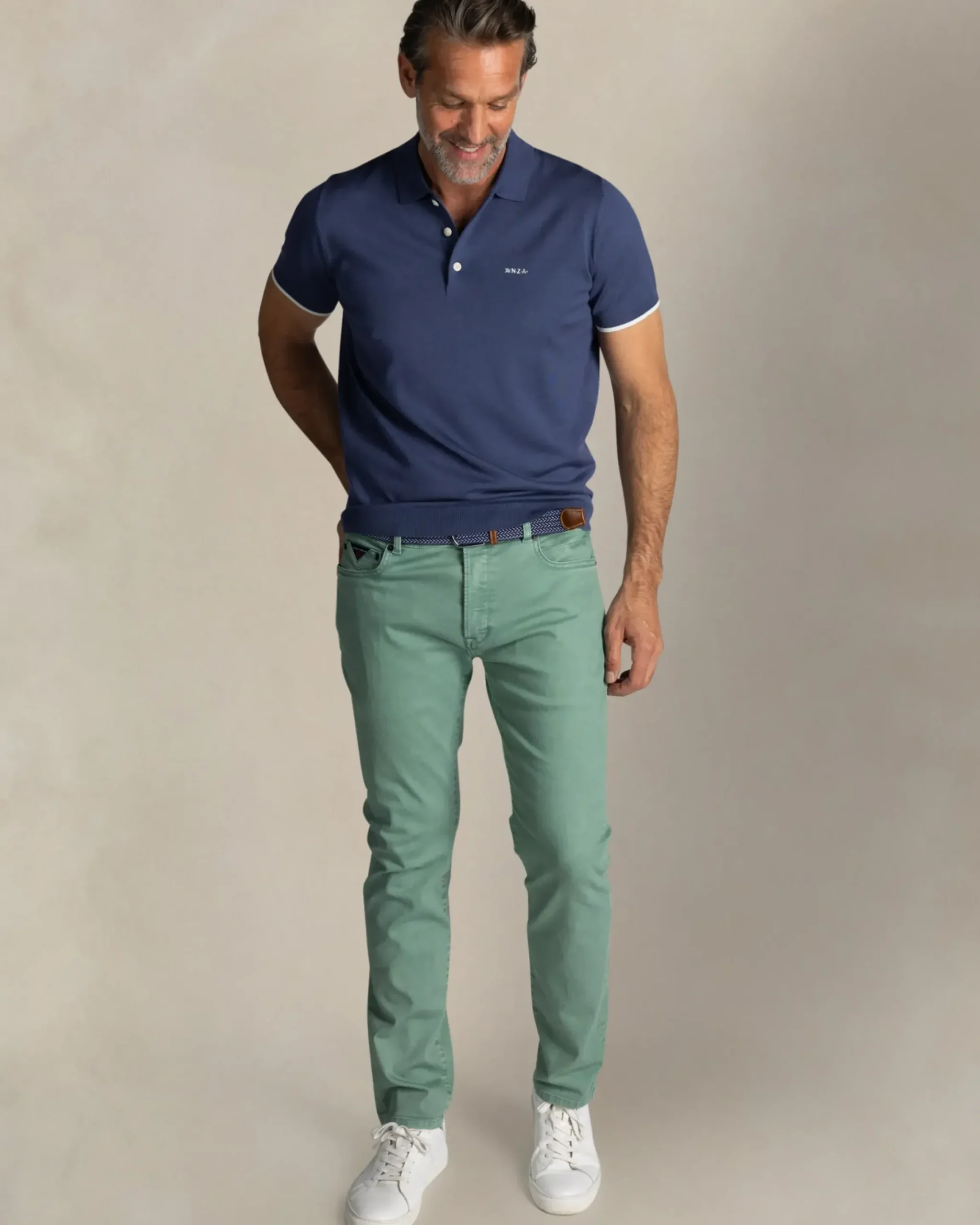 Blauw gebreide polo