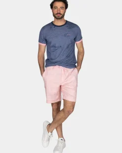 Blauw geprint t-shirt met roze details