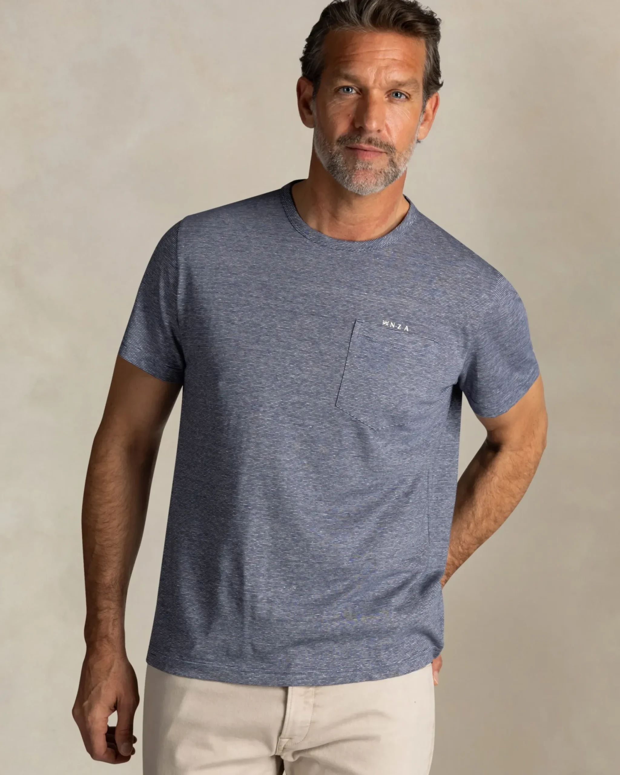 Blauw gestreept linnen T-shirt