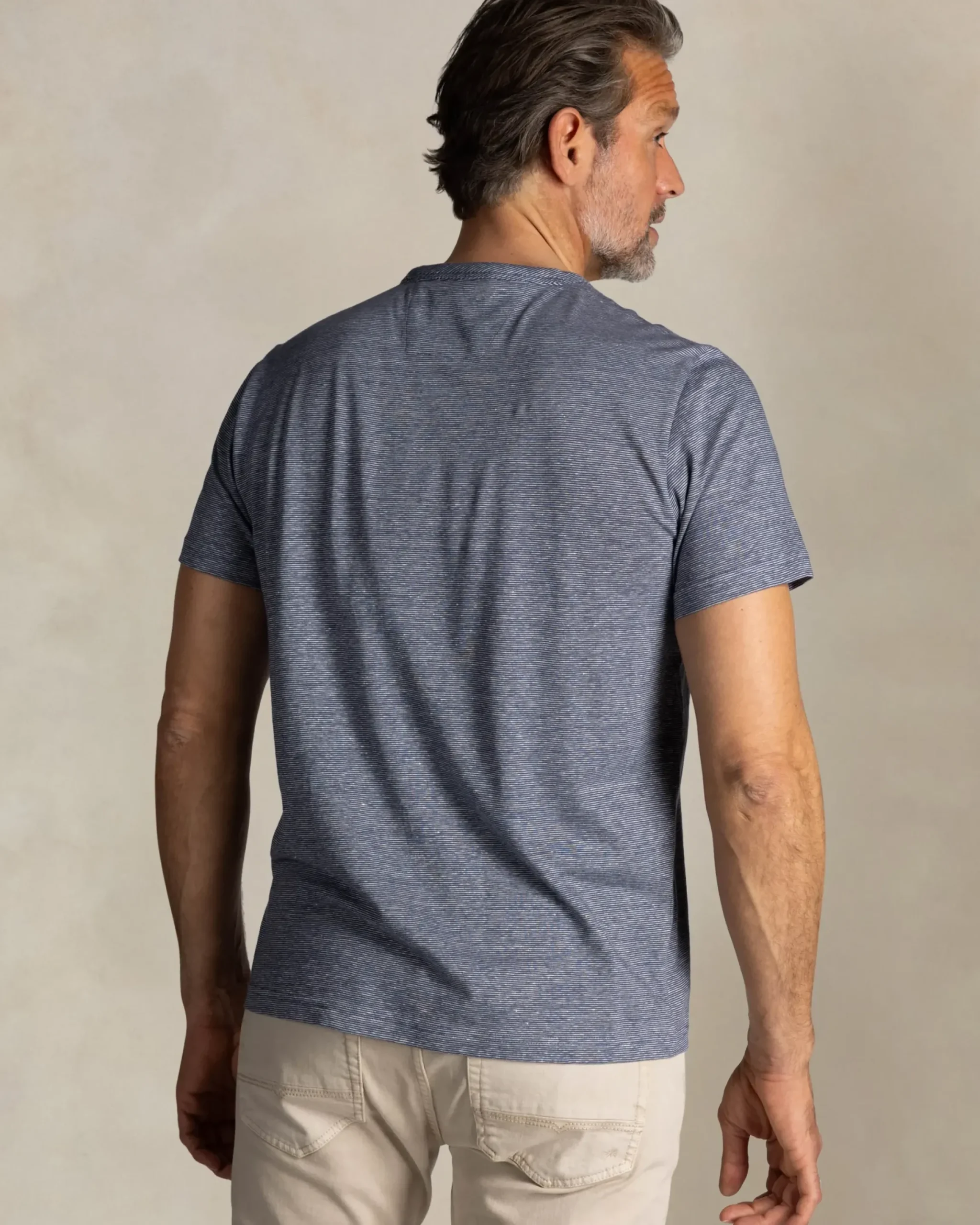 Blauw gestreept linnen T-shirt