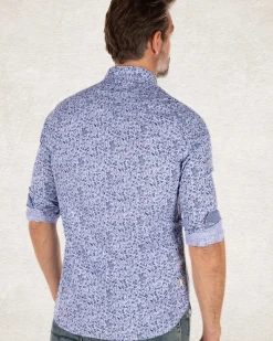 Blauw katoenen overhemd met bloemen print