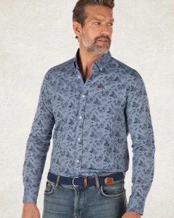 Blauw katoenen overhemd met print - Bright Water Blue