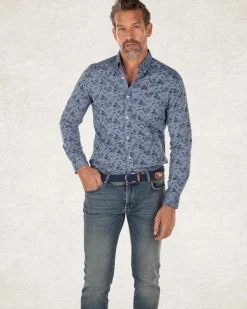 Blauw katoenen overhemd met print - Bright Water Blue