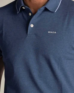 Blauw katoenen stretch polo met accentkleur