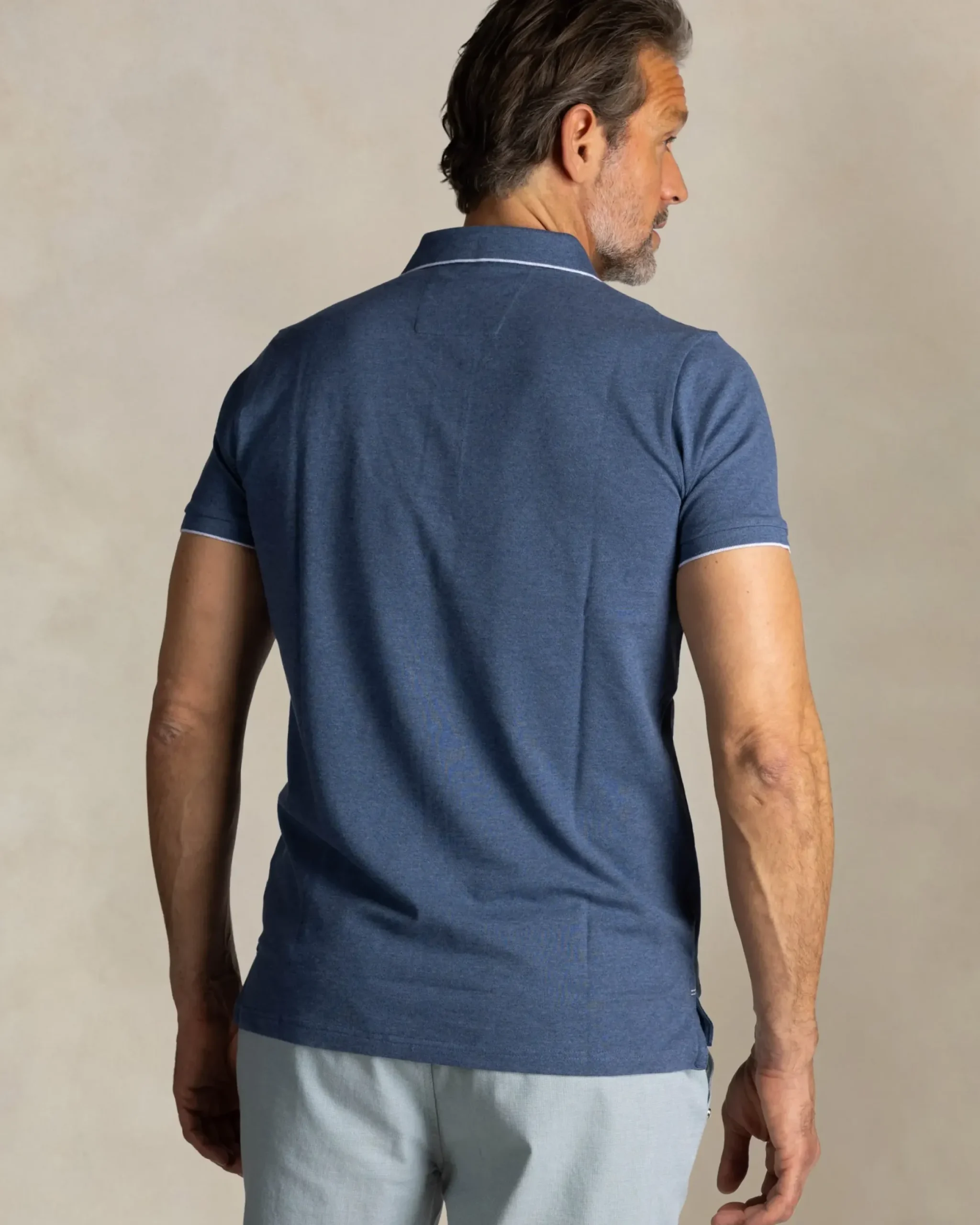 Blauw katoenen stretch polo met accentkleur