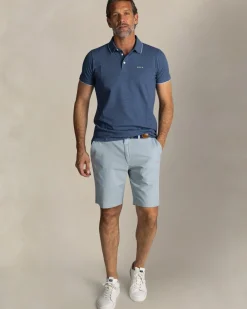Blauw katoenen stretch polo met accentkleur