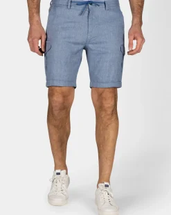 Blauw linnen chino short