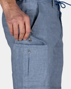 Blauw linnen chino short
