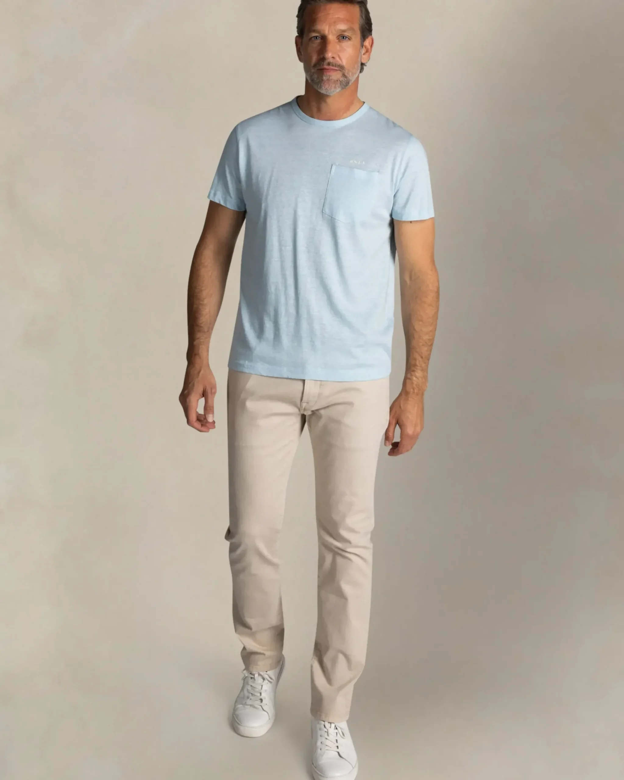 Blauw linnen T-shirt met ronde hals