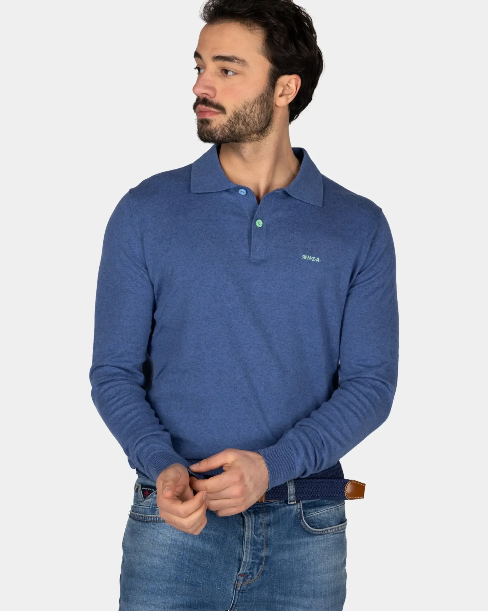 Blauw longsleeve poloshirt